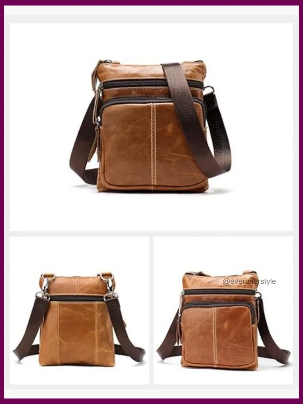 Genuine Leather Crossbody Bag for Men Compact Shoulder Pouch Messenger Purse